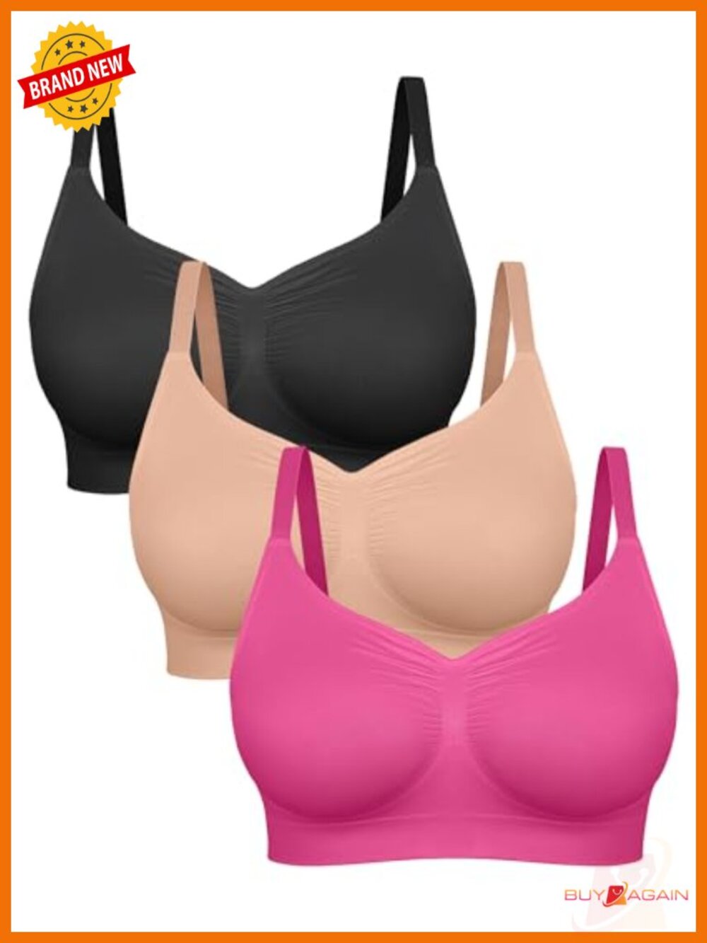Wireless Bralettes No Underwire Unlined Seamless Everyday Bras 3-Pack